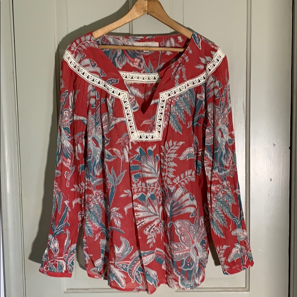 LOFT Turquoise and Red Blouse